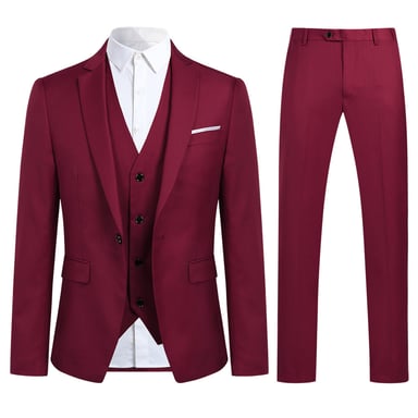 3-Piece Slim Fit One Button Fashion Maroon Suit