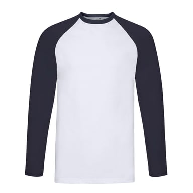 Fruit of the Loom Mens Contrast Long-Sleeved Baseball T-Shirt (White/Deep Navy)