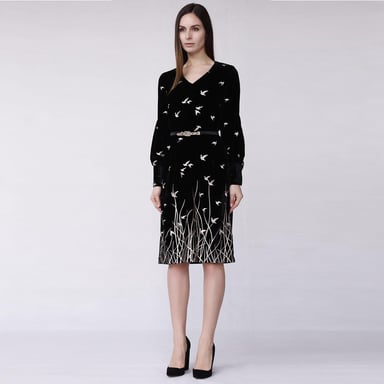 Golden embroidered velvet dress