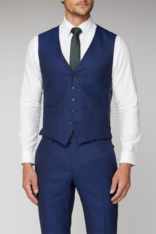 Blue Texture Tailored Fit Waistcoat