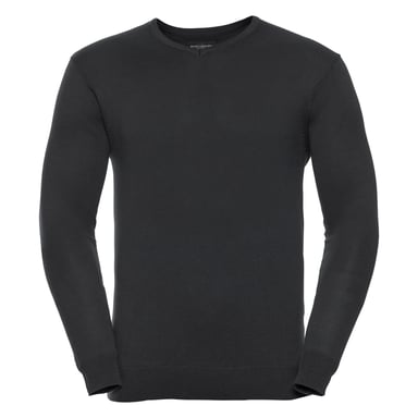Russell Collection Mens V-Neck Knitted Pullover Sweatshirt (Black)