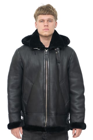 Chaqueta de aviador B3 de piel de oveja con capucha para hombre - Columbus