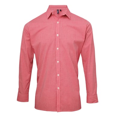 Premier Mens Microcheck Long Sleeve Shirt (Red/White)