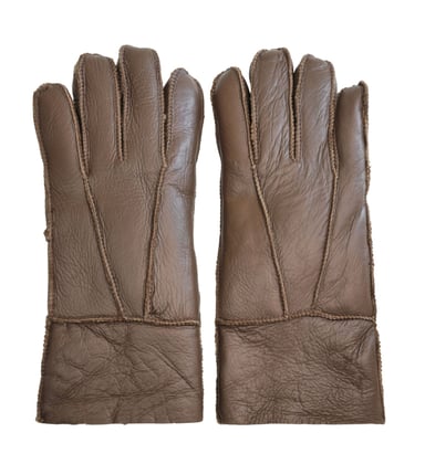Guantes unisex de piel de oveja marrón con puños enrollables