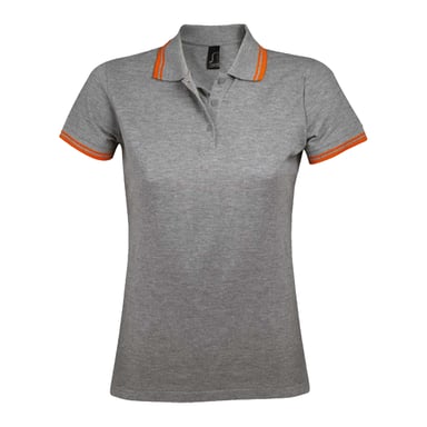 SOLS Womens/Ladies Pasadena Polo Shirt (Grey Melange/Orange)