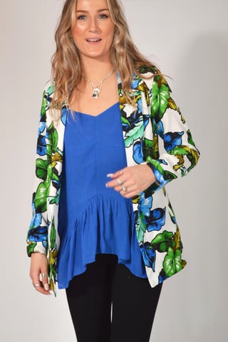 Blue Floral Long Unlined Jacket