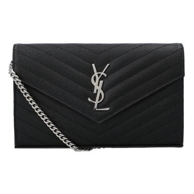 Saint Laurent Classic Cassandre Chain Wallet In Grain De Poudre Leather Black