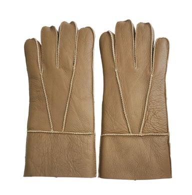 Guantes unisex de piel de oveja color canela con puños enrollables