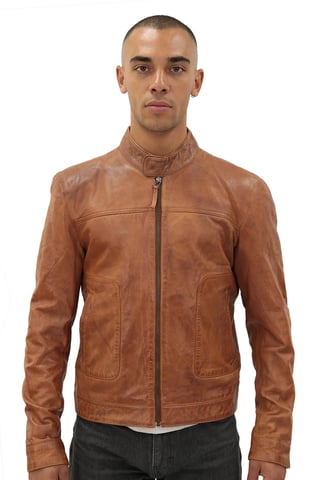 Chaqueta de motociclista clásica de cuero ajustada para hombre - Austin