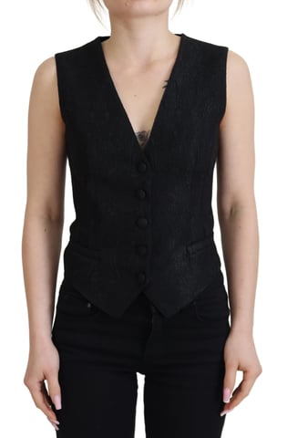 Top sin mangas de terciopelo negro brocado de mujer Dolce & Gabbana con botones