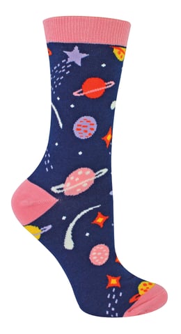 Miss Sparrow - Ladies Breathable Solar System Pattern Bamboo Socks - Space (Navy)
