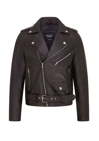 Chaqueta motera de cuero Brando clásica negra para hombre - Heinola