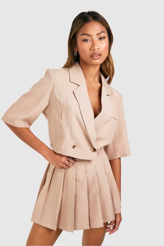 Linen Look Boxy Crop Blazer