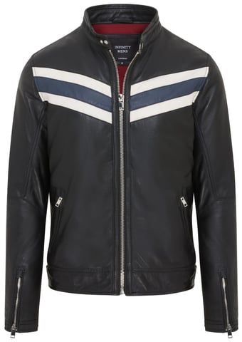 Chaqueta de cuero motera estilo café racer negra para hombre - Aniak