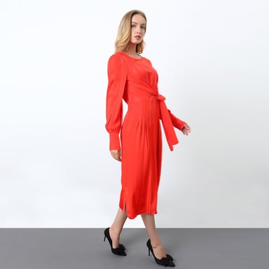 Draped dress with long sleeves and string on side