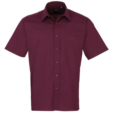 Premier Mens Short Sleeve Formal Poplin Plain Work Shirt (Aubergine)