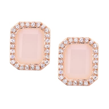 Pendientes de oro rosa de 9 quilates con diamantes y ópalo rosa de talla rectangular