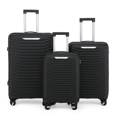 Juego de maletas clásicas rígidas negras con 8 ruedas, maletas de cabina TSA, maletas para viajes de vacaciones
