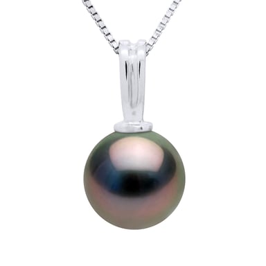 Beaded Pendant in White Gold and Real Cultured Tahiti Pearl Round 10-11 mm