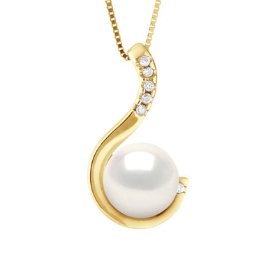 Pendant Jewelry 0,06 Cts White Gold and Real Cultured Freshwater Pearl - COLOR NATURAL WHITE - Round 9-10 mm