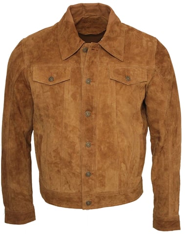 Chaqueta estilo camisa de piel de cabra de gamuza de camionero