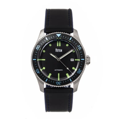 Reloj automático Reign Elijah con correa de cuero con incrustaciones de caucho y fecha