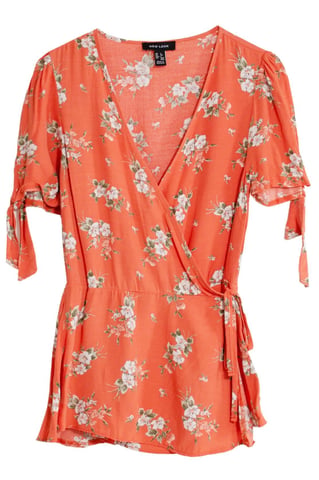 Tie Sleeve Floral Wrap Blouse