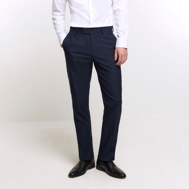 River Island Mens Suit Trousers Navy Slim Fit Twill