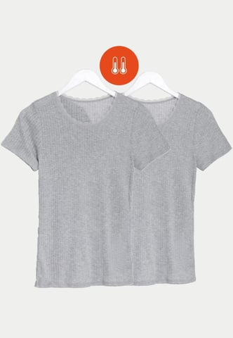 Lote de 2 camisetas térmicas de manga corta Pointelle en gris para mujer