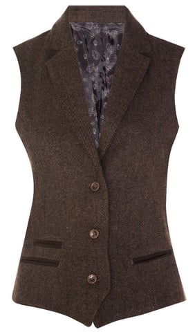Chaleco de tweed marrón con diseño de espiga de los años 20 para mujer
