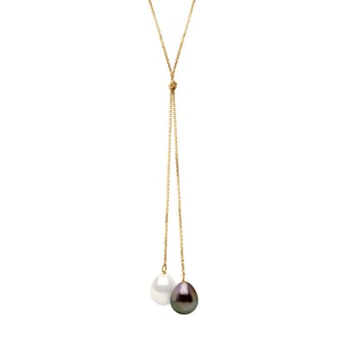 Necklace You & Me- Design KNOT- 2 Real Cultured Pearls Pear 9-10 mm