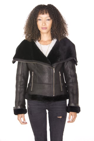 Chaqueta de piel de aviador de piel de oveja merino para mujer - Asmara