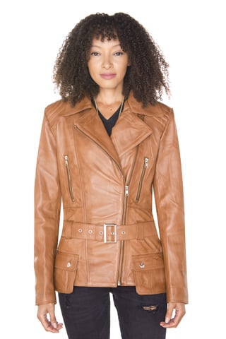 Chaqueta Biker Larga de Cuero para Mujer - Quito