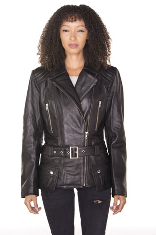 Chaqueta Biker Larga de Cuero para Mujer - Quito