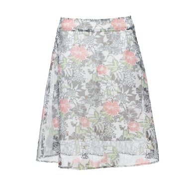 Falda campana hasta la rodilla en mezcla de viscosa desgastada floral