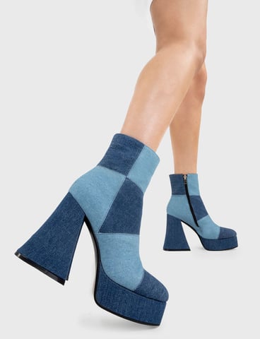Lamoda Womens Break In Two Platform Ankle Boots, Denim