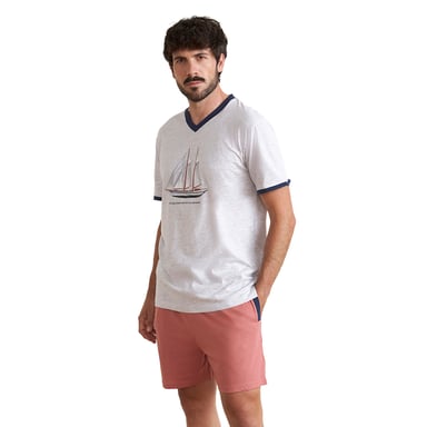 Men's short-sleeved V-neck pajamas JJBEH5602