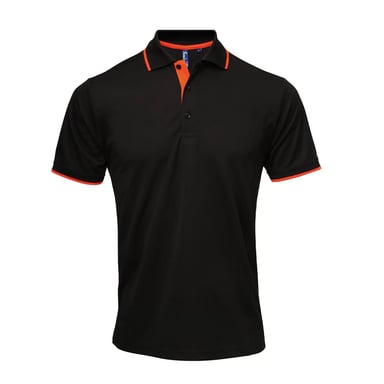 Premier Mens Coolchecker Contrast Pique Polo Shirt (Black/Orange)