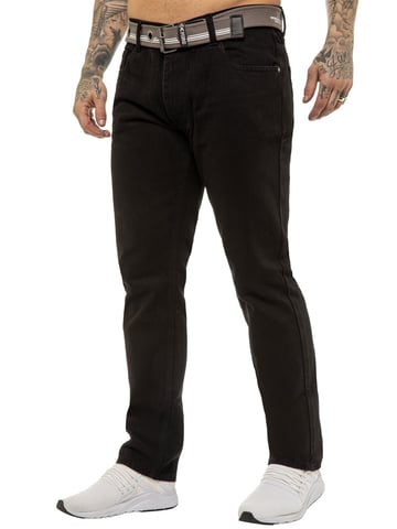 Enzo | Mens Designer Regular Fit Denim Jeans -Negro