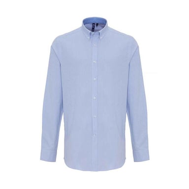 Premier Mens Striped Oxford Long-Sleeved Shirt (White/Oxford Blue)