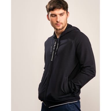 Armani Exchange Mens Lapped Zipper Logo Hoodie
