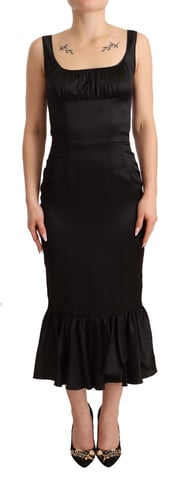 Vestido de cóctel midi de seda negra elástica de mujer Dolce & Gabbana