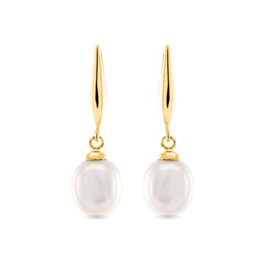 Pendientes Luxenter Essential de Plata de Ley 925 y Perla Blanca acabados en oro amarillo de 18 quilates