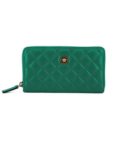 Cartera acolchada con cremallera de piel