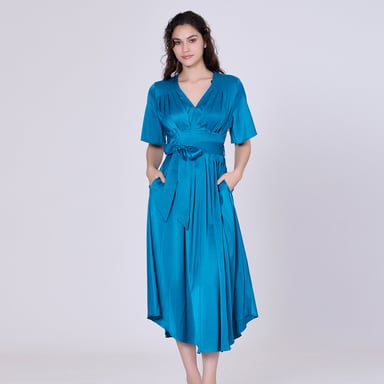 Multi pleats satin gown