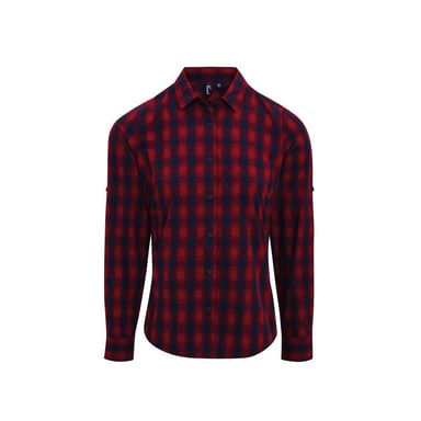 Premier Womens/Ladies Mulligan Checked Long-Sleeved Shirt (Red/Navy)