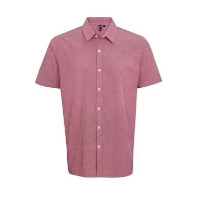 Premier Mens Gingham Cotton Short-Sleeved Shirt (Red/White)