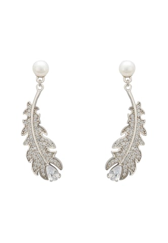 Oak Leaf Pearl Drop Earrings Silver