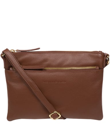 'Hannah' Dark Tan Nappa Leather Cross Body Bag