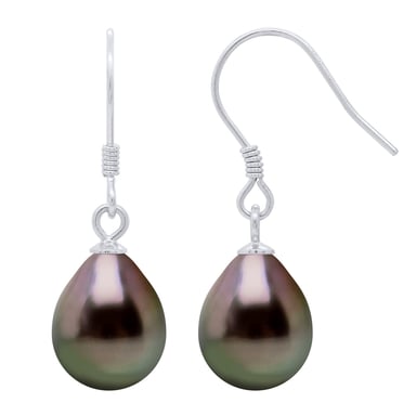 Earrings of Silver 925 and Real Cultured Tahiti Pearls Pear 9-10 mm